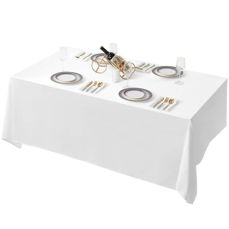 مفرش طاولة مستطيل أبيض سورمينتي 90 × 132 بوصة من البوليستر لمناسبات الزفاف والولائم أو المطاعم