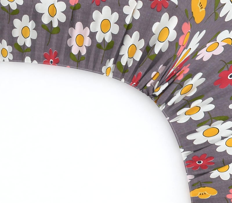TARAIN COLLECTION Cotton Perfect Fitted Bedsheets with 2 Pillow Covers | King Size| Double Bed with All Around Elastic 180 TC |Size-78" x 72" +10" | Floral (Multicolour, Pink & Grey) - Image 3