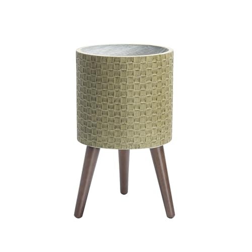 D'vine Dev 10 Inch Modern Geometric Tile Patterned Sleek Planter Pot with Stand, Indoor Outdoor Decorative Plant Holder, Distressed Olive, 88-Z-B-4 - Image 1