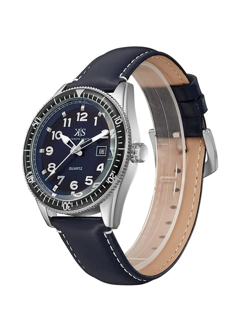 KENNETH SCOTT Kenneth Scott K23028-SLNN Men's Analog Display Watch & Leather Strap Blue