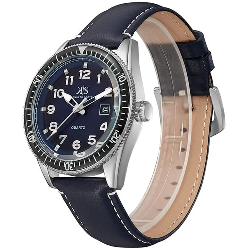 KENNETH SCOTT Men's Analog Display Watch With Blue Leather Strap - K23028-SLNN