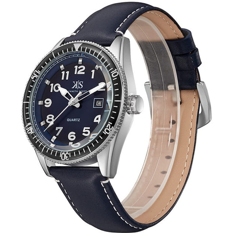 كينيث سكوت ساعة يد رجالية بعقارب وسوار جلد أزرق - Image 3