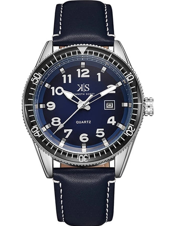 كينيث سكوت ساعة يد رجالية بعقارب وسوار جلد أزرق - Image 2