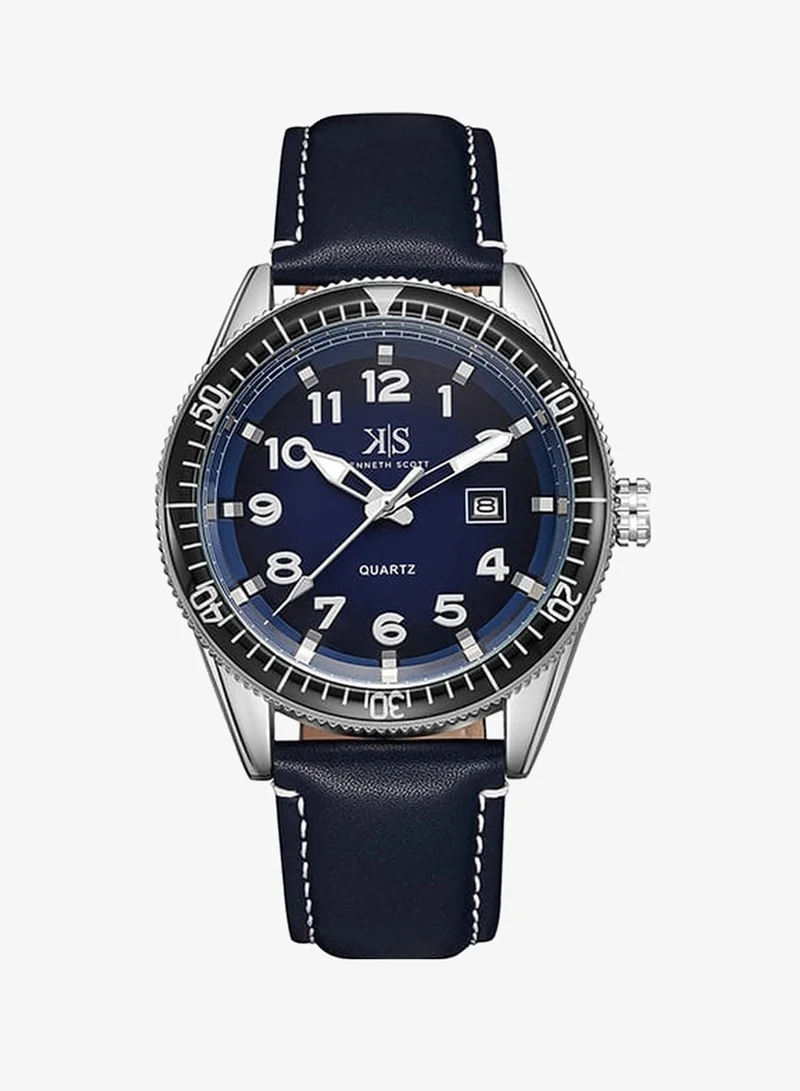 KENNETH SCOTT Men's Analog Display Watch With Blue Leather Strap - K23028-SLNN