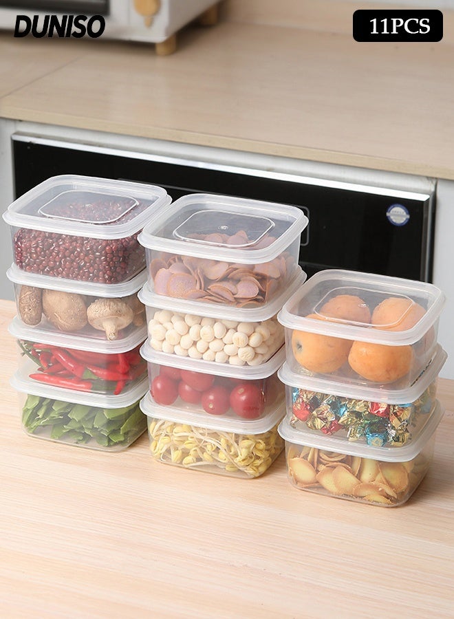 DUNISO 11Pcs Square Plastic Meal Containers Sets with Lids Food Storage Containers Stackable Food Prep Containers Sets Leak Proof Microwave Freezer Safe Reusable Fridge Storage Boxes for Vegetable, Fruit, Meat, Cereal - Image 1