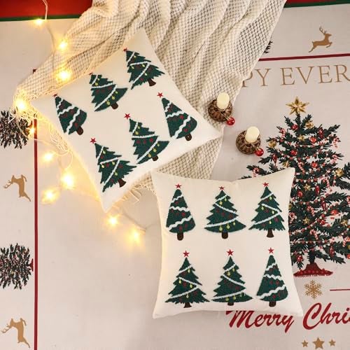 LUOYEHK Christmas Pillow Covers 18x18 Set of 2 Christmas Tree Decorative Beige Pillow Cases Winter Holiday Velvet Embroidered Cushion Covers for Couch Sofa Bed - Image 3