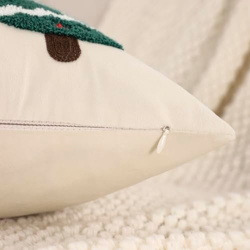 LUOYEHK Christmas Pillow Covers 18x18 Set of 2 Christmas Tree Decorative Beige Pillow Cases Winter Holiday Velvet Embroidered Cushion Covers for Couch Sofa Bed - Image 5