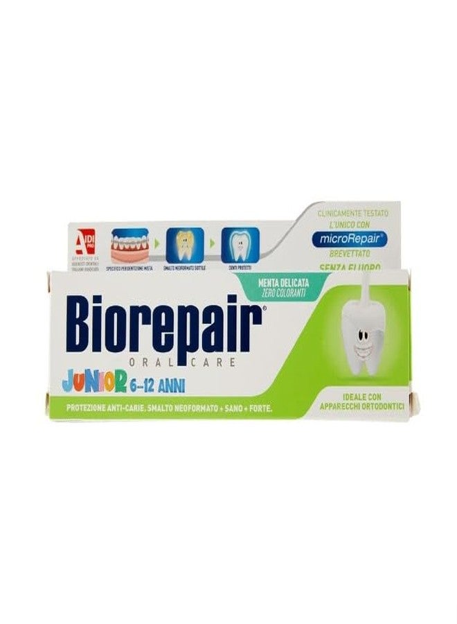 Biorepair: Oral Care Junior 7-14 Years Toothpaste, Fluoride Free, with Mint Extract - 2.53 Fluid Ounces (75ml) Tubes (Pack of 6) [ Italian Import ] - Image 2