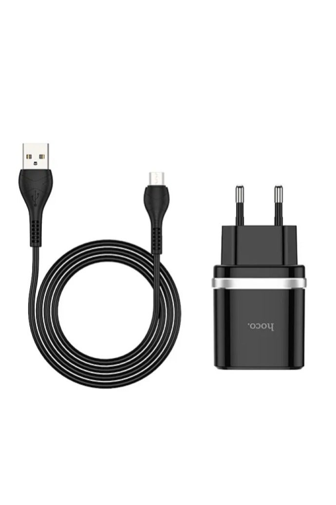 Hoco C12Q - Smart QC3.0 charger set (Micro) (EU) , Compatible with iPhone Samsung Xiaomi Huawei Oppo - Black - Image 1