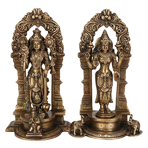 ARTVARKO Brass Vishnu Laxmi Narayan Murti Standing Vishnu Lakshmi Statue Showpiece for Home Decor Puja Items and Gifts 9 Inches - Image 1