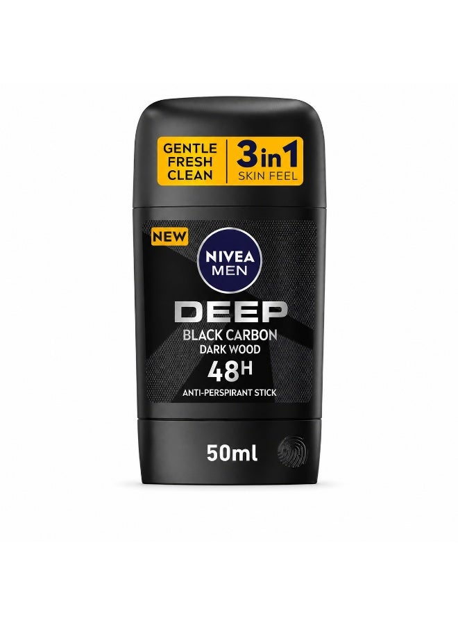 Nivea Men Deep Black Carbon Dark Wood AntiPerspirant Deodorant Stick 50ml - Image 1