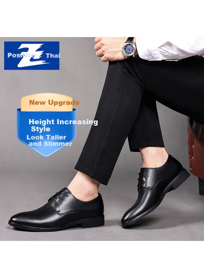 Chint Business Formal Leather Shoes For Men, Breathable Height-increasing Men's Shoes, Derby Shoes, Men's Leather Shoes Jz0187 Black Height-increasing Size 38