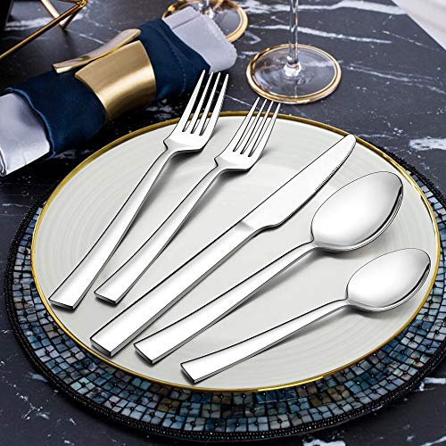 LIANYU 60-Piece Silverware Set, Stainless Steel Square Flatware Cutlery Set for 12, Eating Utensils Tableware, Mirror Finish, Dishwasher Safe - Image 4