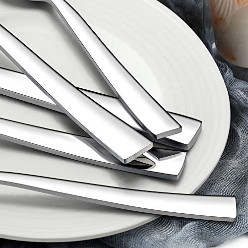 LIANYU 60-Piece Silverware Set, Stainless Steel Square Flatware Cutlery Set for 12, Eating Utensils Tableware, Mirror Finish, Dishwasher Safe - Image 3
