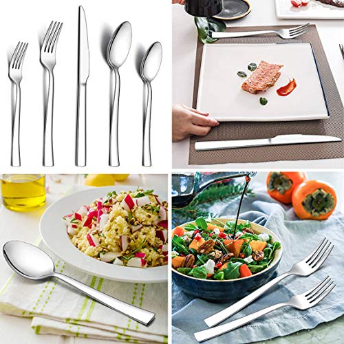 LIANYU 60-Piece Silverware Set, Stainless Steel Square Flatware Cutlery Set for 12, Eating Utensils Tableware, Mirror Finish, Dishwasher Safe - Image 2