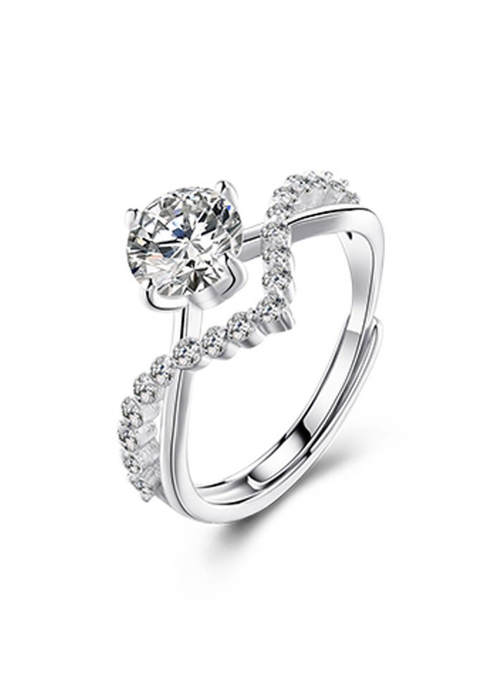 Couple ring, four prongs, 1 carat zircon diamond ring, a pair of open-ended - Image 4