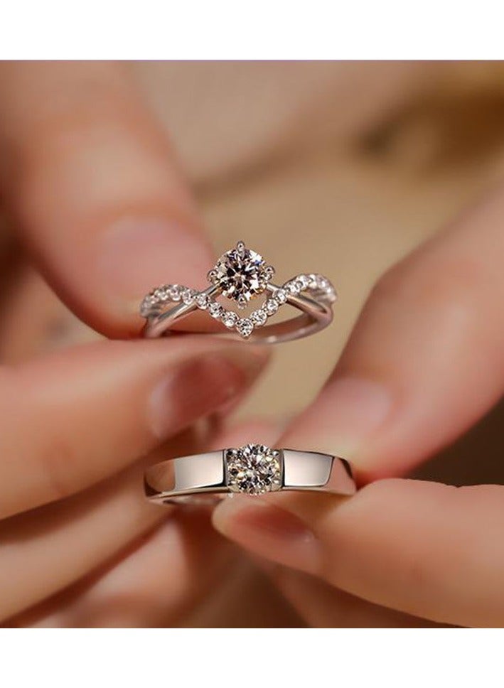 Couple ring, four prongs, 1 carat zircon diamond ring, a pair of open-ended - Image 1