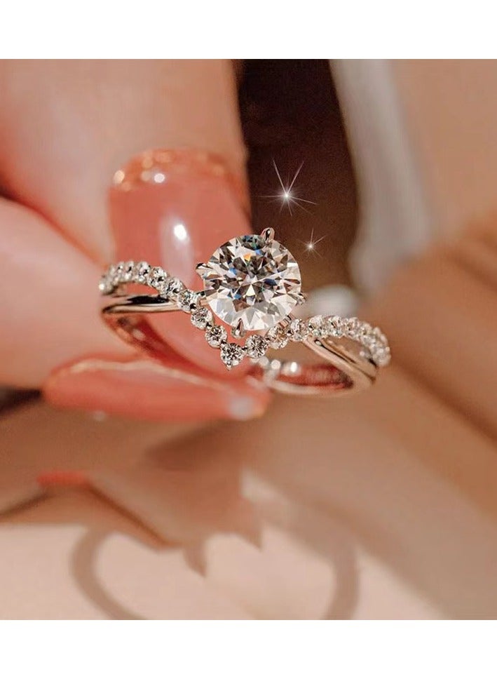 Couple ring, four prongs, 1 carat zircon diamond ring, a pair of open-ended - Image 3