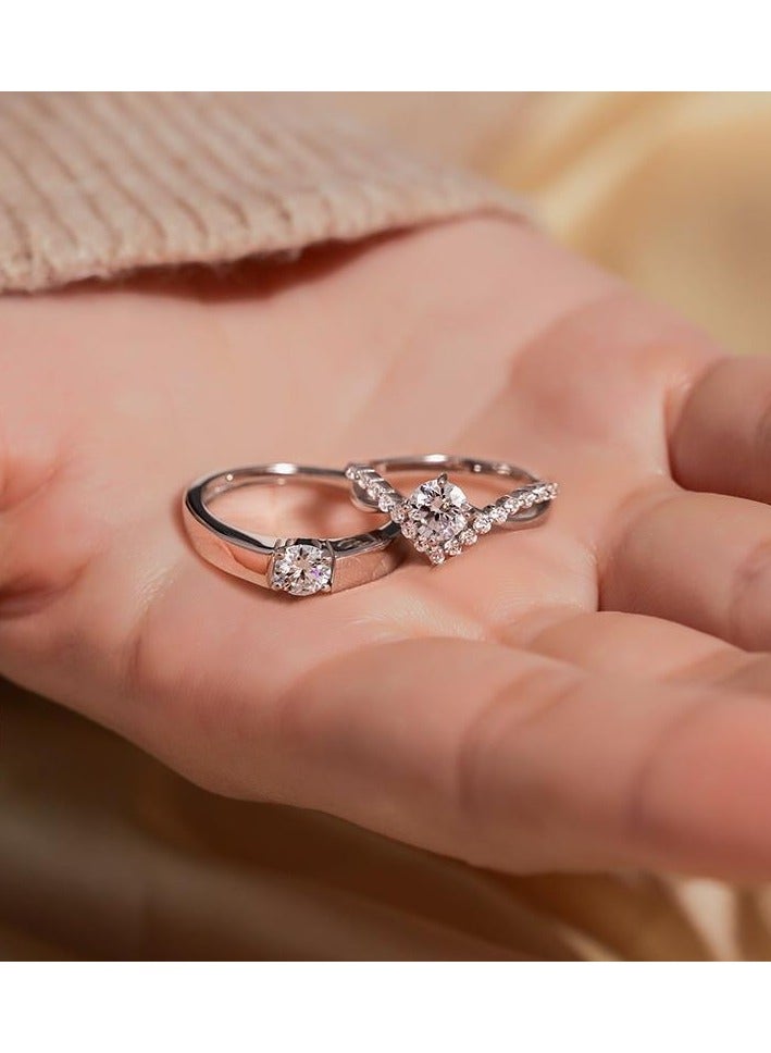 Couple ring, four prongs, 1 carat zircon diamond ring, a pair of open-ended - Image 2