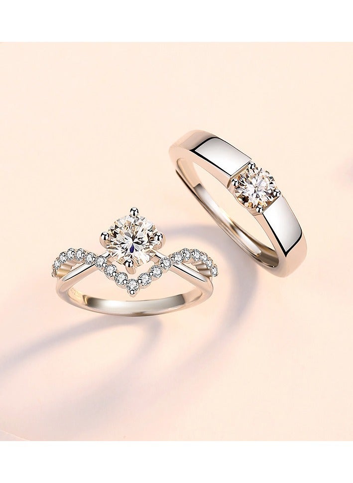 Couple ring, four prongs, 1 carat zircon diamond ring, a pair of open-ended - Image 5