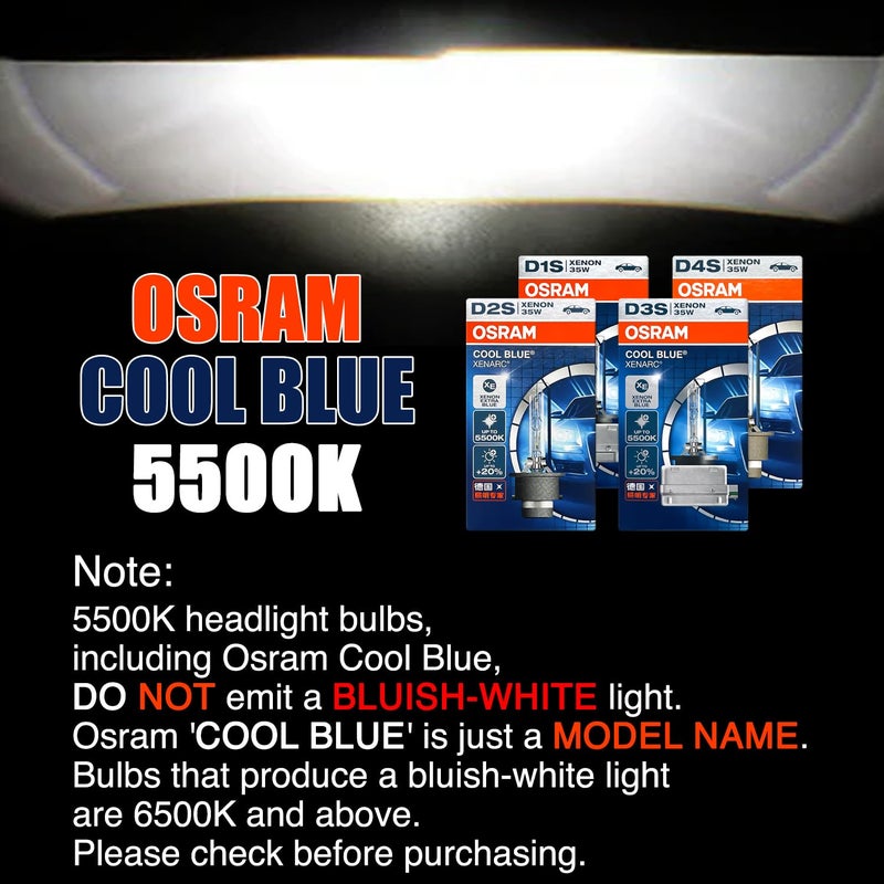 OSRAM مصابيح أمامية زينون هالوجين OSRAM Xenarc D1S كول بلو 66140CB 85V 35W تصل إلى 5500K مصنوعة في ألمانيا | عبوة من 2 - Image 5