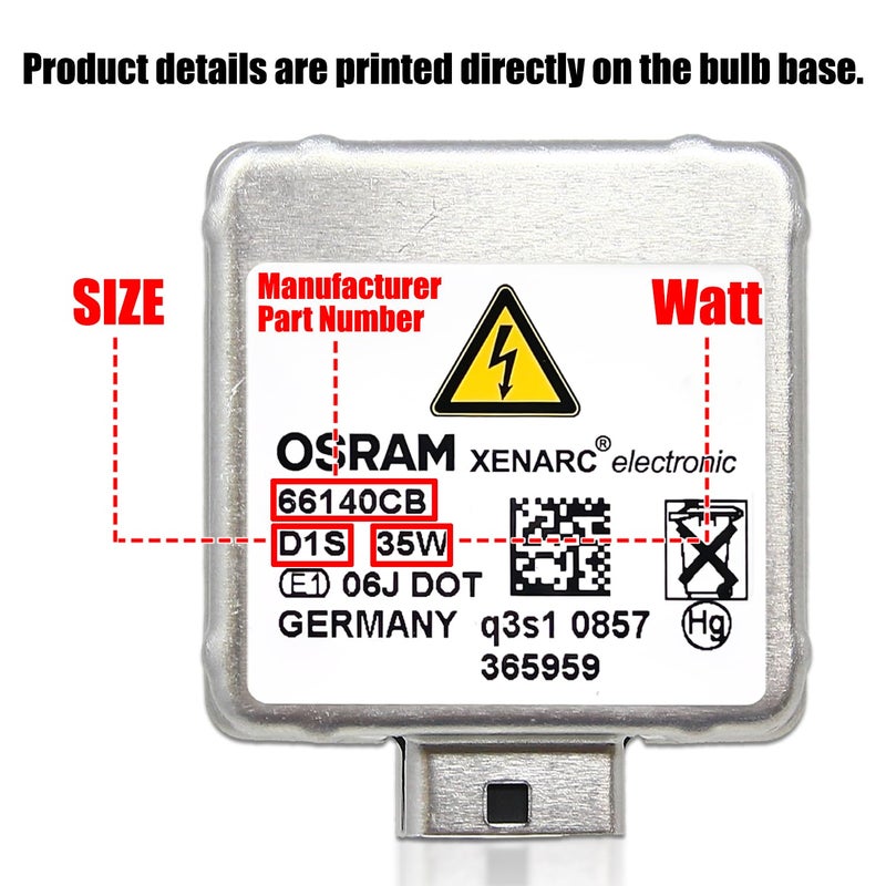 OSRAM مصابيح أمامية زينون هالوجين OSRAM Xenarc D1S كول بلو 66140CB 85V 35W تصل إلى 5500K مصنوعة في ألمانيا | عبوة من 2 - Image 4