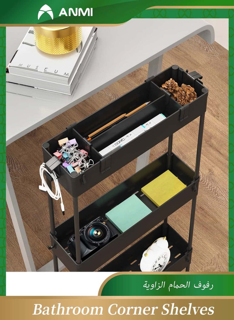Anmi Slim Storage Cart 4 Tier,Bathroom Organizer Rolling Utility,Mobile Shelving Unit Slide Out for Office, Kitchen, Laundry Room & Narrow Places,Black - Image 2