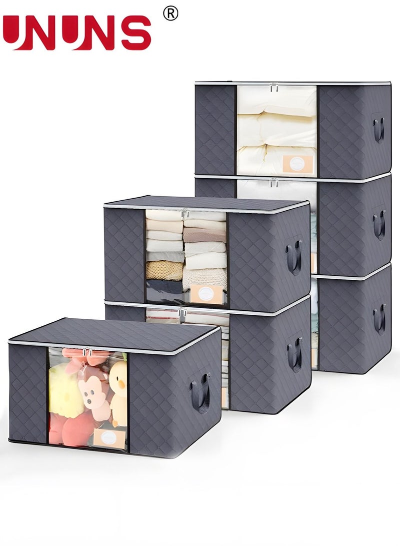 UNUNS 6 Pack Clothes Storage Bags, Foldable Blanket Storage Bags, Closet Organizers Storage Containers Storage Bins for Bedroom, Closet, Clothing, Comforter, Organization and Storage with Lids and Handle - Image 1