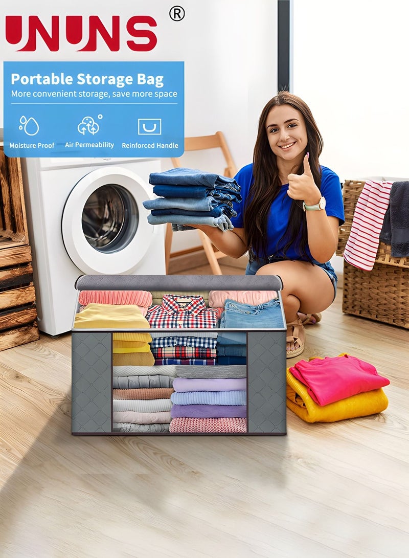 UNUNS 6 Pack Clothes Storage Bags, Foldable Blanket Storage Bags, Closet Organizers Storage Containers Storage Bins for Bedroom, Closet, Clothing, Comforter, Organization and Storage with Lids and Handle - Image 3