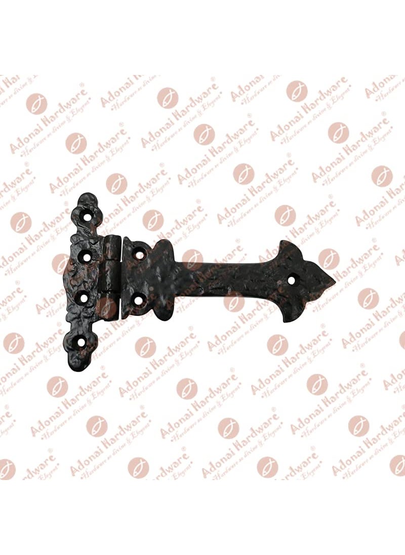 Adonai Hardware Adonai Hardware Adonijah Antique Cast Iron Strap T Hinge with Texture 6 x 4 Pack Matte Black for Barn Doors Gates Kitchen Cabinets Sheds Wooden Box Furniture Cedar Chest and Trunks  - Image 2