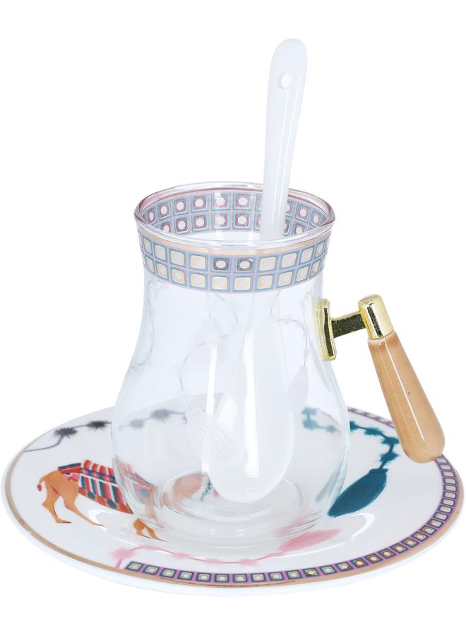 Alsaif Tarhal Glass + Porcelain Tea And Coffee Serving Set 180+65 Ml 26 Pieces Transparent - Image 3