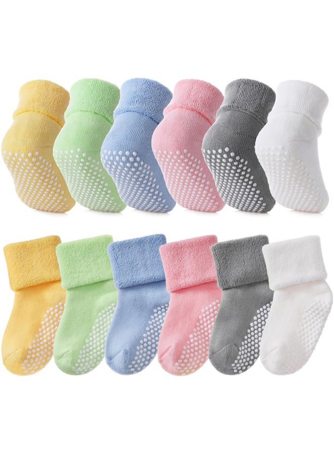 SDBING Baby Boys Girls Grips Socks Infant Toddlers Kids Non Slip Warm Thick Cotton Ankle Crew Socks with Grippers (4-6 Years, 6 Pairs Colorful) - Image 1