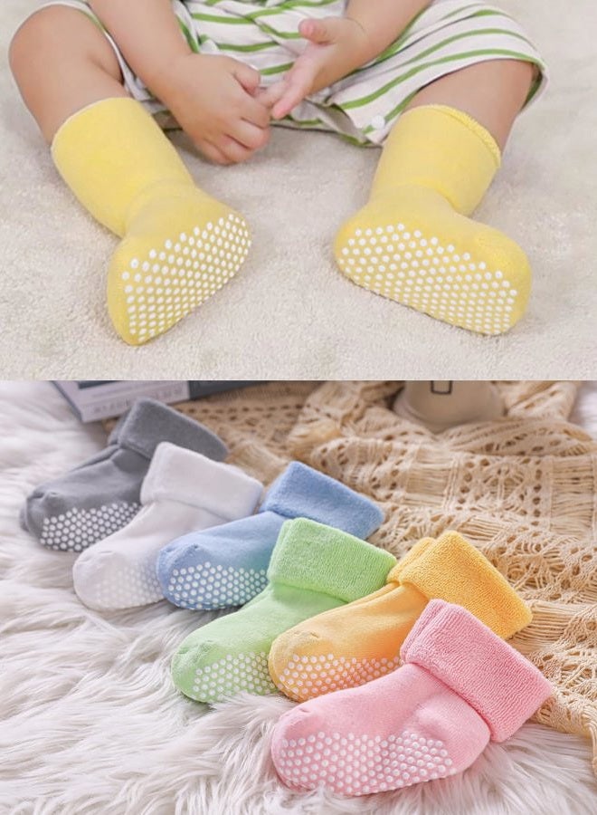SDBING Baby Boys Girls Grips Socks Infant Toddlers Kids Non Slip Warm Thick Cotton Ankle Crew Socks with Grippers (4-6 Years, 6 Pairs Colorful) - Image 5