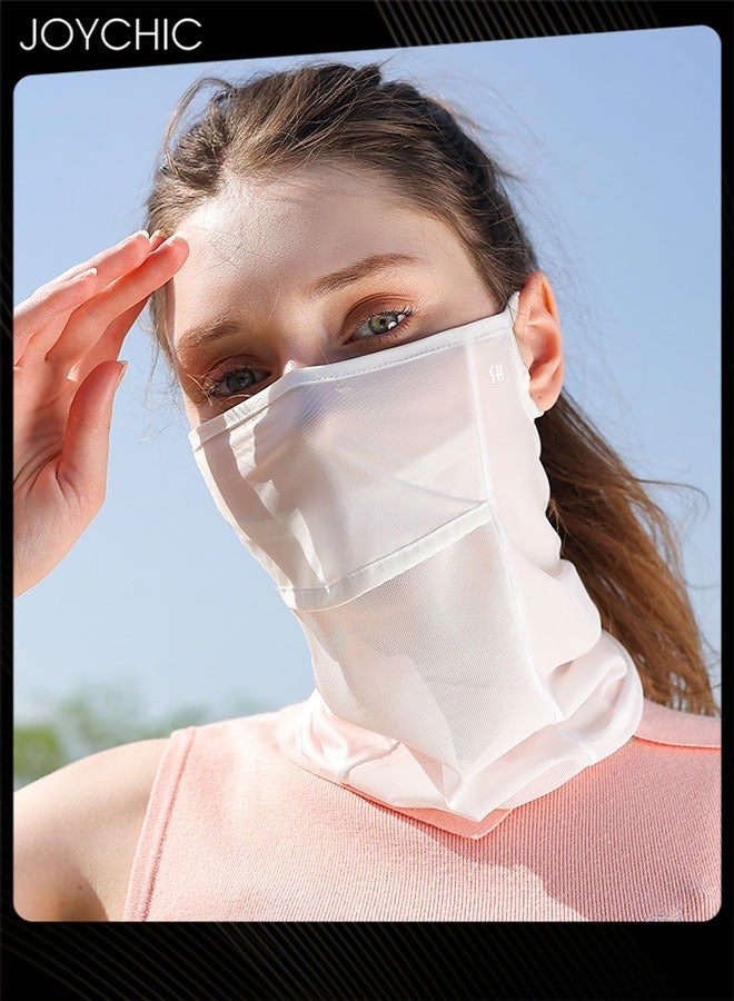 Joychic قناع واقي من الشمس صيفي من الحرير الجليدي للنساء لممارسة رياضة الجولف في الهواء الطلق ومضاد للبعوض ومضاد للأشعة فوق البنفسجية، قناع وجه قابل للتنفس باللون الأبيض - Image 1