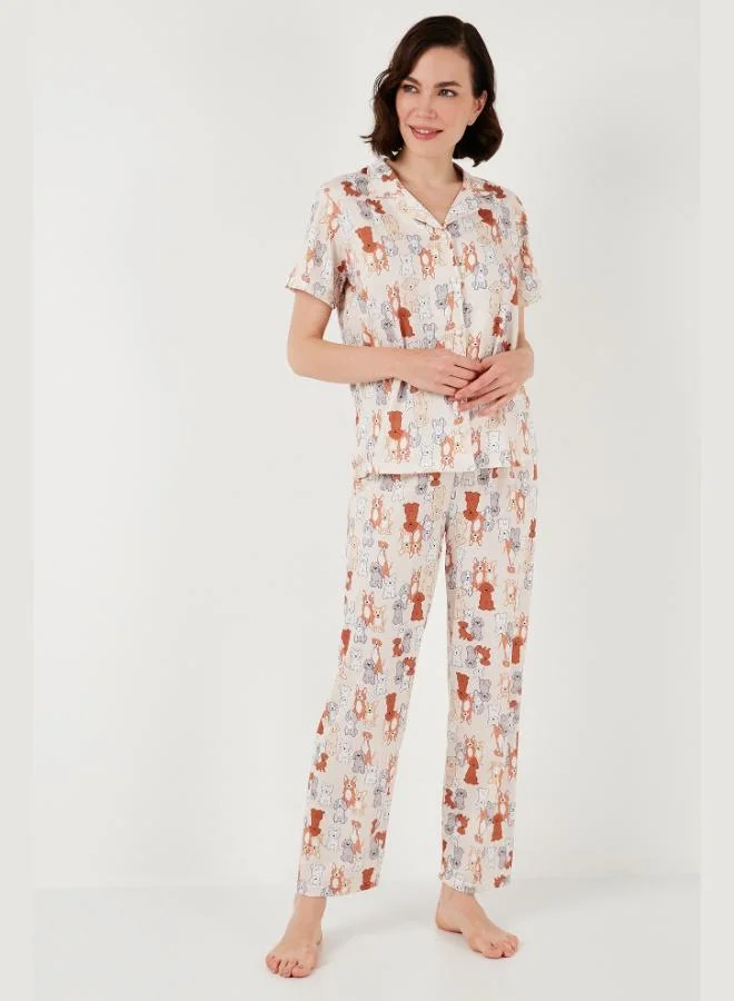 Lela Lela Patterned Short-Sleeved Shirt Collar Woven Regular Fit Pajama Set for Women PAJAMAS SET 6571010