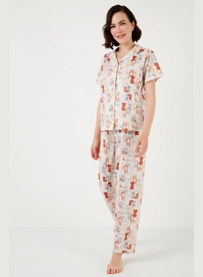 Lela  Lela Patterned Short-Sleeved Shirt Collar Woven Regular Fit Pajama Set for Women PAJAMAS SET 6571010 for Women | Best Price UAE