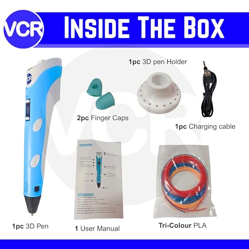 VCR Blue 3D Pen with USB Power - Pack of 3 x 3 Meters in Length Filament Forward Button to start 3D Pen - Adjustable Temperature for 1.75mm PLA - Perfect Pen for DIY Craft with LCD Display - Image 2