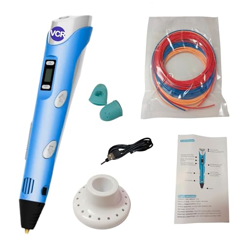 VCR Blue 3D Pen with USB Power - Pack of 3 x 3 Meters in Length Filament Forward Button to start 3D Pen - Adjustable Temperature for 1.75mm PLA - Perfect Pen for DIY Craft with LCD Display - Image 1