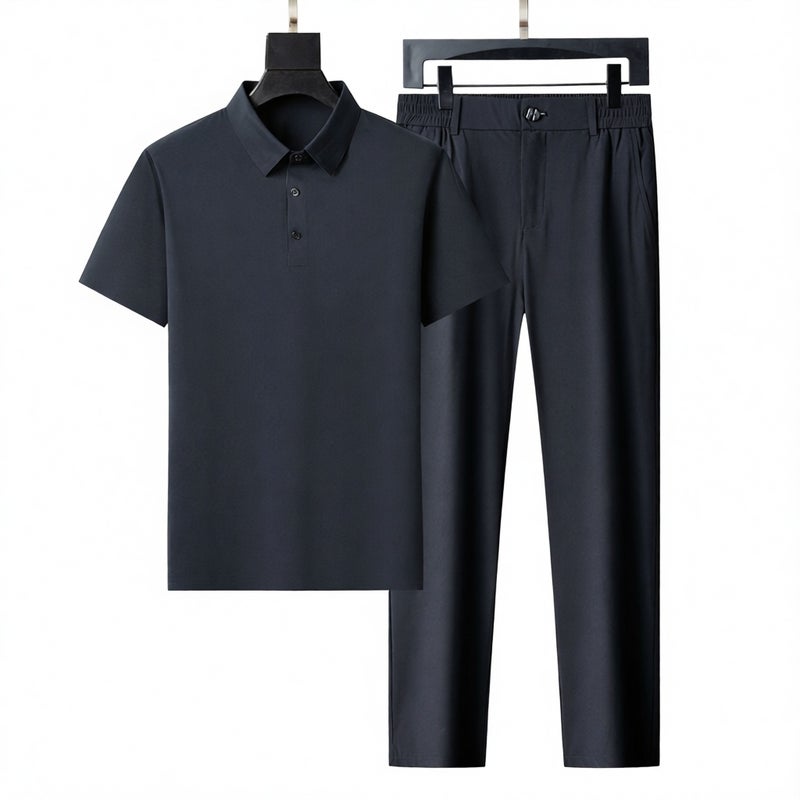 Men's Casual Sportswear Set Short Sleeve T-Shirt and Long Pants Two-Piece - Image 1