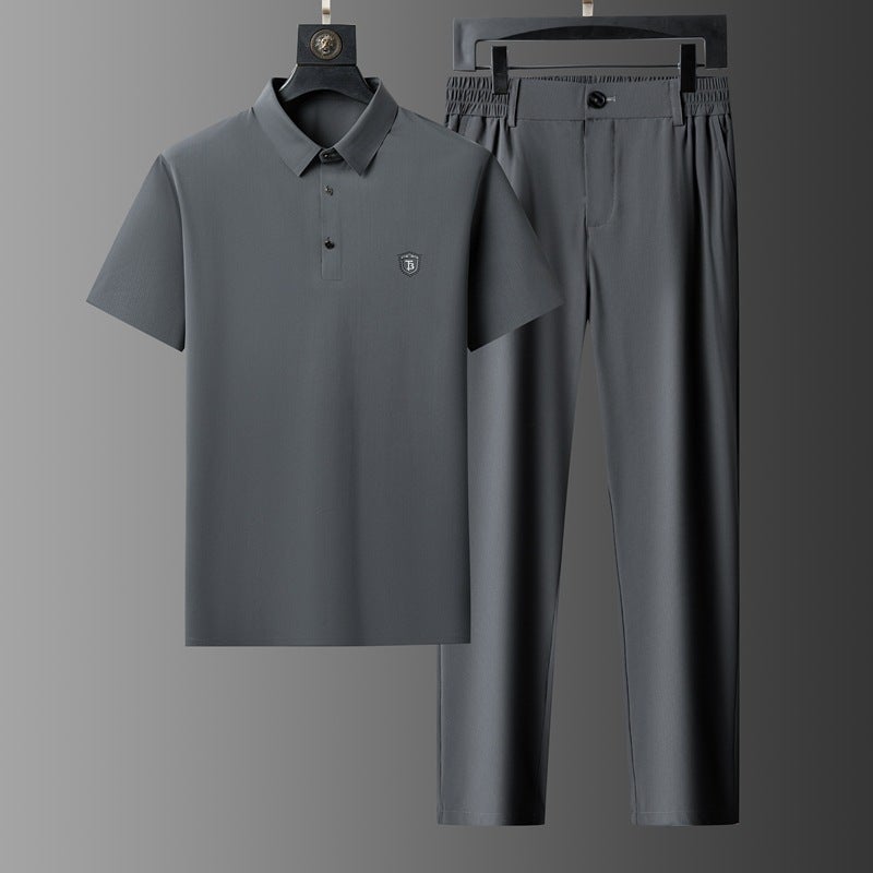 Men's Casual Sportswear Set Short Sleeve T-Shirt and Long Pants Two-Piece - Image 2