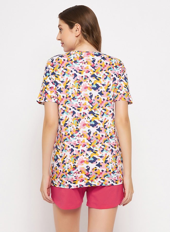 Clovia Print Me Pretty Top in Multicolour & Chic Basic Shorts in Ruby Pink - 100% Cotton - Image 5