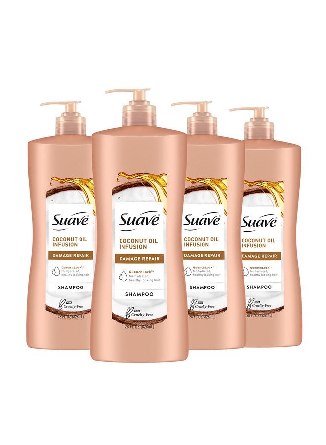 Suave Coconut Oil Damage Repair Shampoo, for Normal, Dry and Damaged Hair, with Pure Coconut Oil Infusion, 28 oz Pack of 4 - Image 1