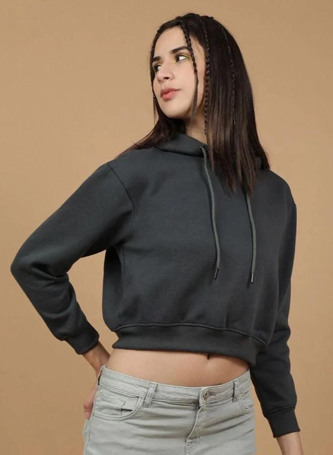 Women Regular Fit Solid Hooded Neck Long Sleeve Overhead-Hooded Sweatshirt