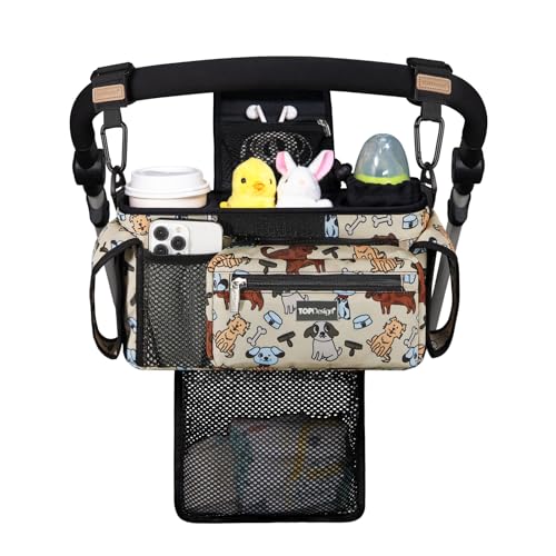 TOPDesign Universal Baby Stroller Organizer Stroller Caddy with Detachable Mesh Bag Heightened Insulated Cup Holders NonSlip Secure Hooks Accessories Fits Most Strollers Dogs - Image 1