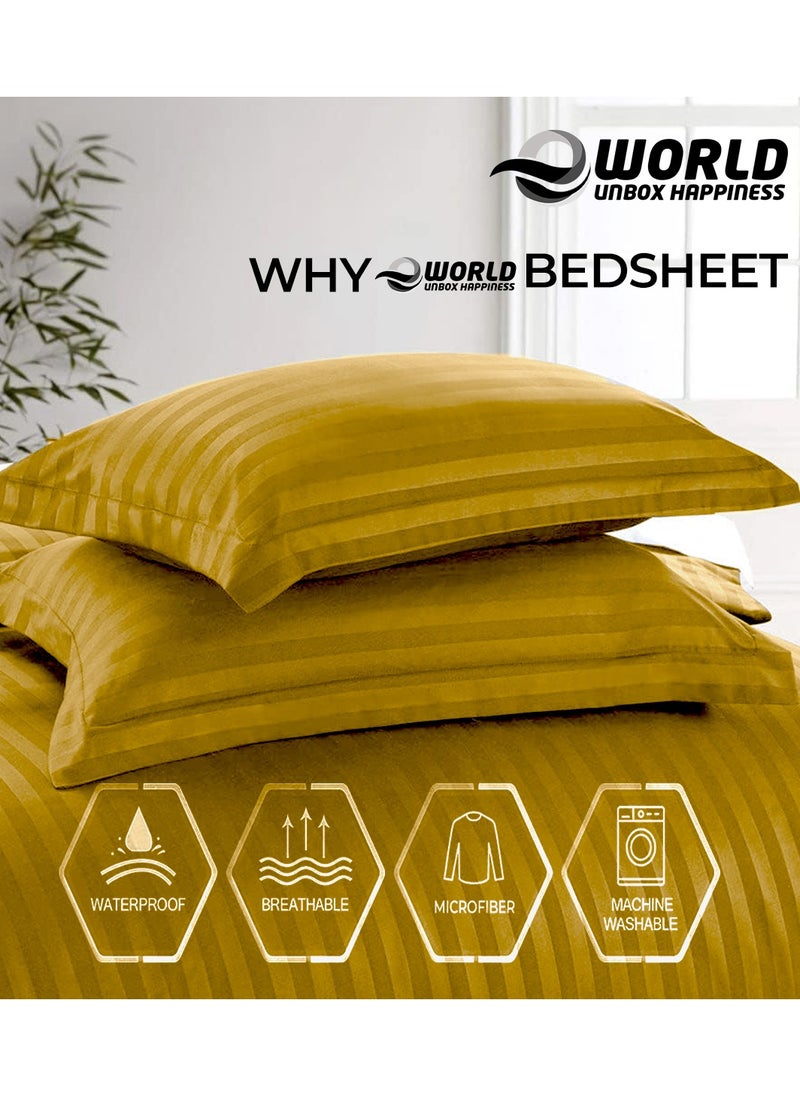 Eworld 4-Piece Luxury King Size Gold Striped Bedding Set Includes 1 Duvet Cover (220x240cm), 1 Fitted Bed Sheet (200x200+30cm), and 2 Pillow Cases (48x74+5cm) for Ultimate Hotel-Inspired Sophistication  - Image 3