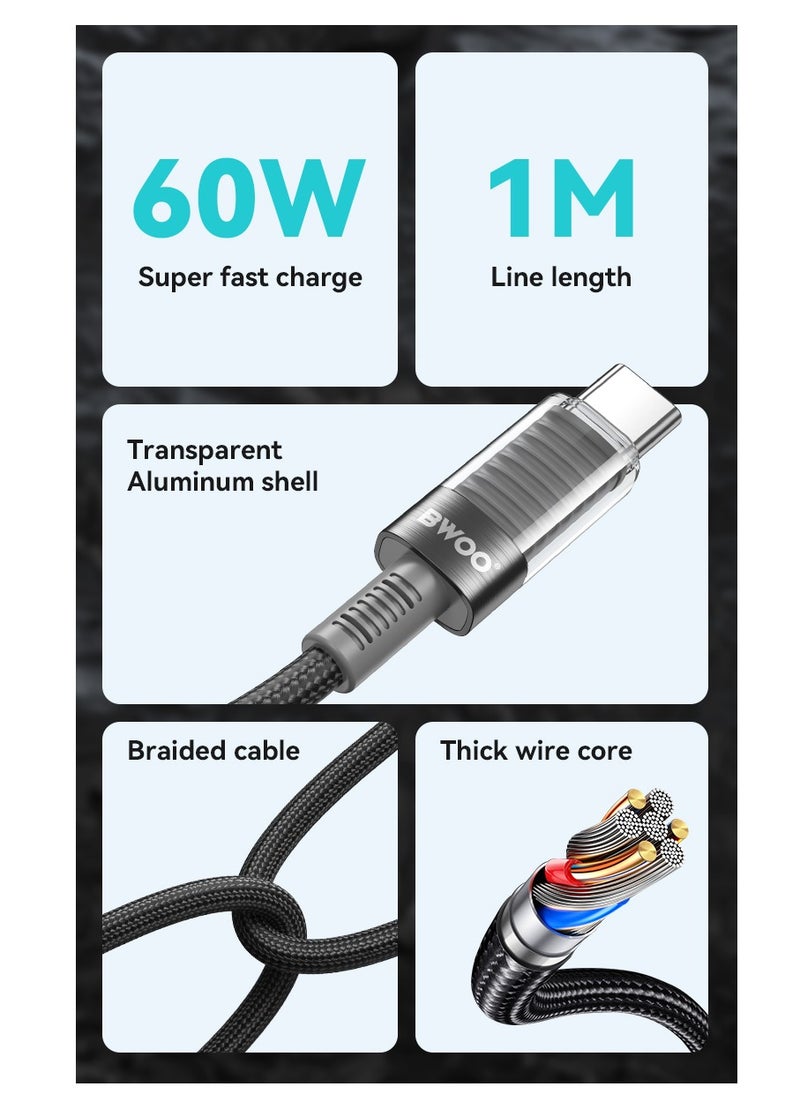 BWOO Bwoo Charging & Data Cable   USB-C to USB-C cable PD 60W nylon braided 1M for Iphone, Ipad & Android  - Image 4
