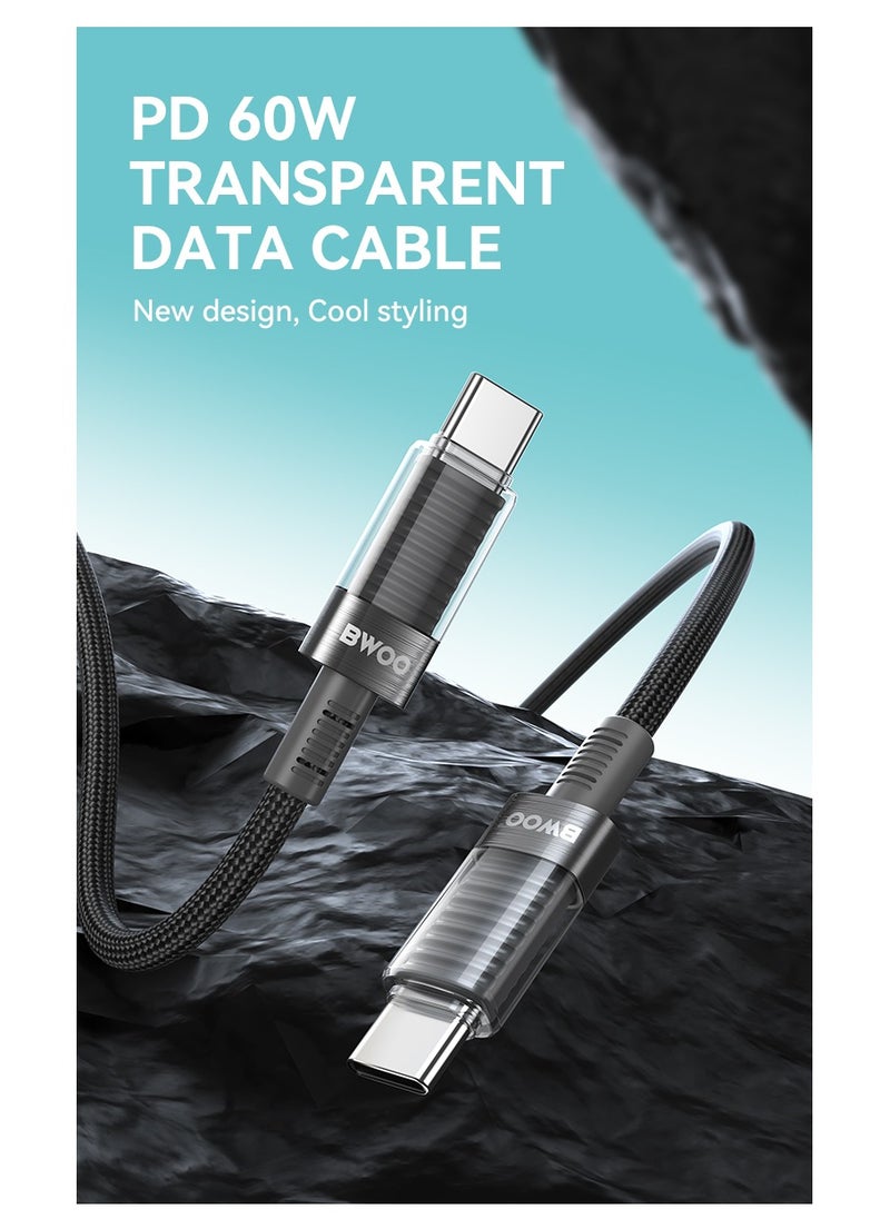 BWOO Bwoo Charging & Data Cable   USB-C to USB-C cable PD 60W nylon braided 1M for Iphone, Ipad & Android  - Image 5