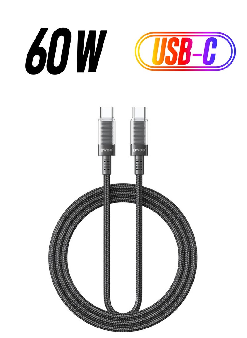 BWOO Bwoo Charging & Data Cable   USB-C to USB-C cable PD 60W nylon braided 1M for Iphone, Ipad & Android  - Image 1