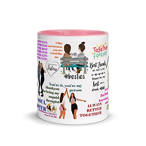 TAJNAN Best Friend Coffee Mug BFF Quotes Printed Ceramic Cup White with Pink Handle 350 Ml - Image 2
