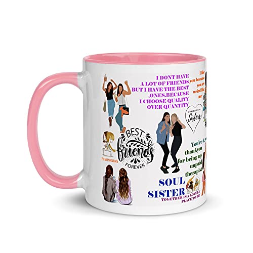 TAJNAN Best Friend Coffee Mug BFF Quotes Printed Ceramic Cup White with Pink Handle 350 Ml - Image 3